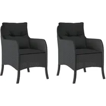 vidaXL Gartenstühle mit Kissen 2 Stk. Schwarz Poly Rattan