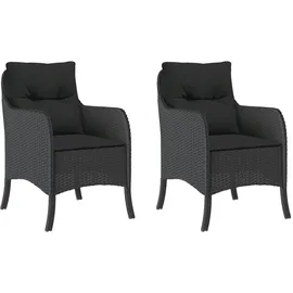 vidaXL Gartenstühle mit Kissen 2 Stk. Schwarz Poly Rattan