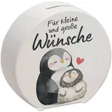 Pinguin Mutter und Kind Spardose mit Spruch Für kleine und große Wünsche Liebevoll Sparen für Sohn Tochter Familienherz Taschengeld-Liebe