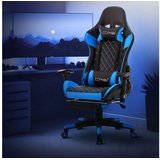 ML-Design Gamingstuhl mit Fußstütze Schwarz/Blau, aus Kunstleder ergonomisch