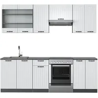 Vicco Küchenzeile Weiß Landhaus/Anthrazit 240 cm, AP Anthrazit,