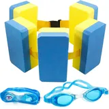 Schwimmgürtel für Kinder, Verstellbarer Schwimmgurt mit Schwimmbrille, Schwimmhilfe Kinder mit 6 Auftriebskörpern, Schwimmgürtel für Wassersport und Schwimmtraining