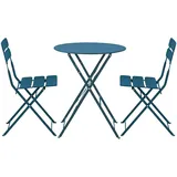 Oviala Business Runder klappbarer Gartentisch und 2 Klappstühle pazifikblau
