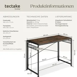 Tectake tectake® Schreibtisch Paterson klappbar, 102x51x77cm - Gr.: onesize