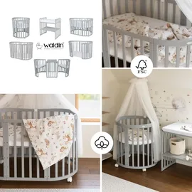Waldin Babybett OWAL Kinderbett 7in1 mit Matratze, mitwachsendes Kinder-Bett