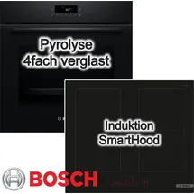 Bosch Herdset 60 cm Pyrolyse 3D-Heißluft FlexInduktion Home Connect PowerBoost A+ Schwarz