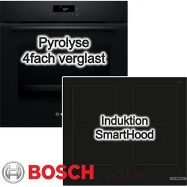 Bosch Herdset 60 cm Pyrolyse 3D-Heißluft FlexInduktion Home Connect PowerBoost A+ Schwarz