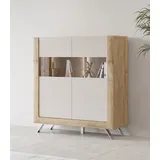 Leonique Highboard »Kasai«, Höhe 136,5 cm, 2 Türen mit Glaseinsatz, beige