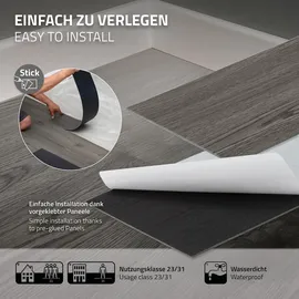 ML-Design PVC Bodenbelag Selbstklebende 91,5x15,3 cm Eiche Grau Holzoptik, rutschfest, wasserfest, Einfache Verlegung