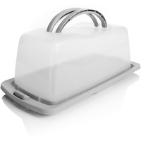 BigDean Kuchen Transportbox Rechteckig in Pastell Grau – mit Doppel Tragegriff für sicheren Transport von Kuchen & Muffins – Kuchenbehälter mit Klickverschluss – Kuchenplatte Made in Europa
