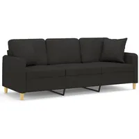 VidaXL 3-Sitzer-Sofa mit Zierkissen Schwarz 180 cm Stoff
