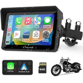 2025 Carpuride W502 Carplay Bildschirm für Moto, Tragbares CarPlay und Android Auto für Motorrad, 5 Zoll Wasserdichter Touchscreen mit Dual-Bluetooth, 64G TF-Karte, Navigation/Siri/G00gle Assistant