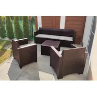 Dmora Lounge-Set für den Außenbereich Venus, Gartenmöbel-Set mit Kissen, Sitzbereich für den Innenbereich in Rattan-Optik, 100 % Made in Italy, Braun