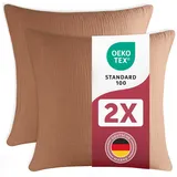 Blumtal Musselin Kissenbezug 80x80 cm 2er Set - Oeko-TEX zert. Kissenbezug Musselin aus 100% Baumwolle - extra weiches Kissen-Set waschbar bei 40 °C - atmungsaktive Sommer Kissenbezüge Copper