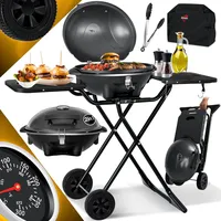 KESSER® elektrischer Elektrogrill 2in1 Tischgrill - Standgrill mit Deckel und Standfuß | max. 2400 Watt | Faltbar | Thermometer | Antihaftbeschichtung | Grillplatte Abstelltische | 2 Räder |