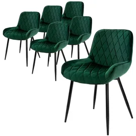 ML-Design 6er Set Esszimmerstühle Esszimmerstuhl mit Rücken- Armlehnen, Dunkelgrün, Samt Sitzfläche, Metallbeine, Küchenstühle Küchenstuhl Wohnzimmerstühle Wohnzimmerstuhl Polsterstuhl Stühle
