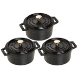 Staub Cocotte 3er Set La Cocotte Kochgeschirr 44 x 11 x 20,5cmrund 14 cm Schwarz