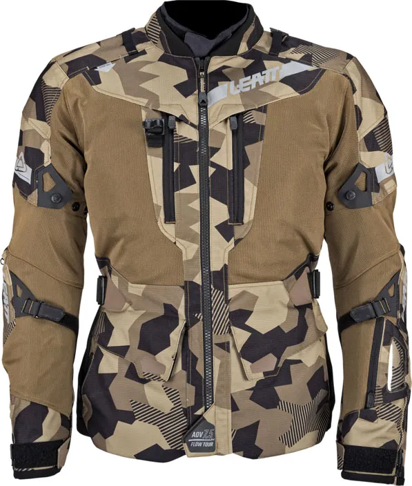 Leatt ADV FlowTour 7.5 Camo, veste textile imperméable - Noir/Marron/Beige - XL