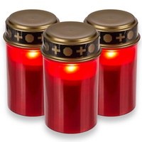 LED Grablichter für den Außenbereich - Batteriebetrieben, realistischer Flackereffekt, 6 Monate Leuchtdauer - Grablicht Grabkerze Grablampe (3 Stück Set, rot)