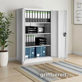 Tectake Büroschrank Stahl 140 x 90 x 40 cm grau abschließbar