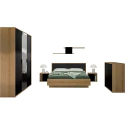 Schlafzimmer-Set GAMI "OTELLO SET", schwarz (eiche, sw), Eiche Helvezia Nachbildung / Schwarzmat + ohne Matratze, B/H: 160cm x 200cm, Spanplatte, Schlafzimmermöbel-Sets, Vielseitiges Schlafzimmermöbel-Set für stilvolle Gestaltung