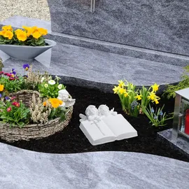 Relaxdays Grabengel mit Buch, Kunststein, wetter-, frost- & UV-beständig, H x B x T: 10 x 20 x 20 cm, Grabschmuck, weiß