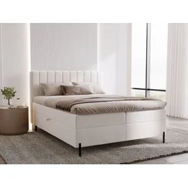 GRAINGOLD Boxspringbett Primavera 160x200 - Bett mit Matratze und Topper - Boxspringbett mit Bettkasten und Matratze - Boxspringbett Creme (Komodo 10) - Weiß