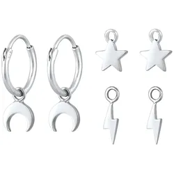 Elli Creolen 3-Set Hänger Mond Stern Blitz 925 Silber OneSize Damen 