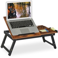 Relaxdays Laptoptisch für Bett & Couch, klappbarer Betttisch, Bambus, höhenverstellbar, Betttablett, Dunkelbraun/schwarz, 1 Stück