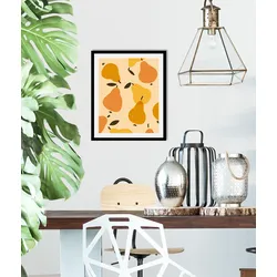 queence Bild »Pears Party«, Obst-Obst Bilder-Schriftzug-Kunst-Abstrakt-Essen-Lebensmittel, (1 St.), gerahmt queence Farbe Rahmen: schwarz + Farbe Bild(er): gelb