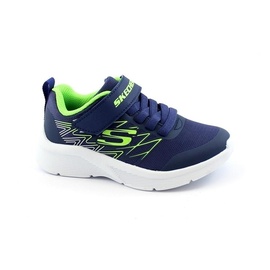 SKECHERS Microspec Texlor Sneaker, Navy Textile Lime Silver Trim, 30 EU