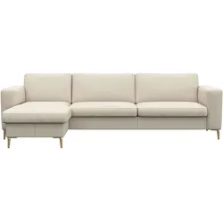 Ecksofa FLEXLUX "Fiore, Sitzaufbau mit hochwertigem Kaltschaum für mehr Sitzkomfort", weiß (warm weiß), B:262cm H:85cm T:92cm, 100% Echteder, Sofas, breite Armlehnen, L-Form, Füße Alu+ Eiche
