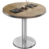 BN | Bistrotisch | Ø:H 70 x 72 cm | Edelstahl Rand | Eiche / Edelstahl | Rund