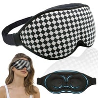 Schlafmaske für Damen Herren,100% Lichtschutz Verstellbare Schlafbrille,weiche Augenmaske aus 3D konturiertem Soft Material, Augenbinde für Reisen/Schlafen/Nickerchen (Weißes Plaid)