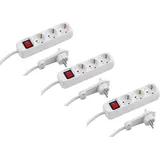 Meister Craft Meister Steckdosenleiste 3-fach - 3er Set - 2 m Kabel - weiß - Extraflacher Stecker und beleuchteter Schalter - IP20 / Mehrfachsteckdose / Tischsteckdose / Steckerleiste mit Flachstecker / 7430460