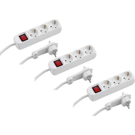 Meister Craft Meister Steckdosenleiste 3-fach - 3er Set - 2 m Kabel - weiß - Extraflacher Stecker und beleuchteter Schalter - IP20 / Mehrfachsteckdose / Tischsteckdose / Steckerleiste mit Flachstecker / 7430460