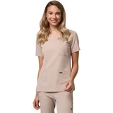 Medizal Fashion - Damen Kasack, LuXmi Medizinische Bluse, Schlupfkasack mit V-Ausschnitt, Arbeitskleidung für Pflege Ärzte und Ärztinnen, Scrubs, 3 Taschen - Safari Beige, S - S