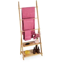 Relaxdays Handtuchleiter Bambus, 3 Stangen, 2 Ablagen, hbt: 134