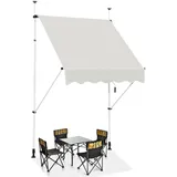 COSTWAY Klemmmarkise 150 cm breit, Balkonmarkise ohne Bohren, UV-beständig, höhenverstellbar, wasserabweisend, Markise mit Handkurbel, Sonnenmarkise, Sonnenschutz für Balkon, Beige