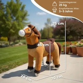 aiyaplay Reitpferd, Spielpferd zum Reiten mit Sattel Rollen, 75 cm Stehpferd Plüschpferd