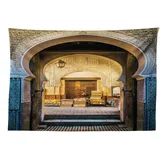 ABAKUHAUS marokkanisch Wandteppich und Tagesdecke Altes marokkanisches Motivaus Weiches Mikrofaser Stoff 230 x 140 cm Wanddeko behang,Beige Blau