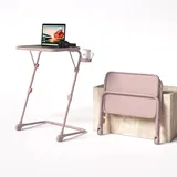 MEUBLE Cosy Kleiner Klappbarer Laptoptisch Höhenverstellbar Schreibtisch Beistelltisch Ohne Montage Sofatisch Neigbar Computertische Betttisch Pflegebett, Rosa