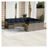 vidaXL Gartensofa-Set 12-tlg. grau Polyrattan