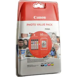 4 Canon Tinten 2106C006  CLI-581 BK C M Y + Fotopapier  4-farbig
