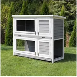 My Animal Kleintierstall XXL Hasenstall MH-20 - 2 Etagen - Wetterbeständig, Doppelstockhaus - 4 Türen - aufklappbares Dach - Kaninchenstall Käfig grau