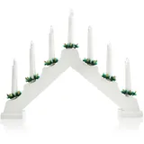 COM-FOUR com-four® LED Schwibbogen als Weihnachtsbeleuchtung - Kerzenbrücke mit 7 LEDs - Lichterbogen Pyramide aus Holz - Fensterleuchter, mit Timer-Funktion (1 Stück - klassisch)