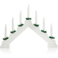 COM-FOUR com-four® LED Schwibbogen als Weihnachtsbeleuchtung - Kerzenbrücke mit 7 LEDs - Lichterbogen Pyramide aus Holz - Fensterleuchter, mit Timer-Funktion (1 Stück - klassisch)