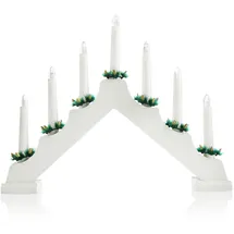 COM-FOUR com-four® LED Schwibbogen als Weihnachtsbeleuchtung - Kerzenbrücke mit 7 LEDs - Lichterbogen Pyramide aus Holz - Fensterleuchter, mit Timer-Funktion (1 Stück - klassisch)