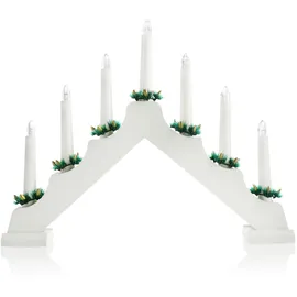 COM-FOUR com-four® LED Schwibbogen als Weihnachtsbeleuchtung - Kerzenbrücke mit 7 LEDs - Lichterbogen Pyramide aus Holz - Fensterleuchter, mit Timer-Funktion (1 Stück - klassisch)