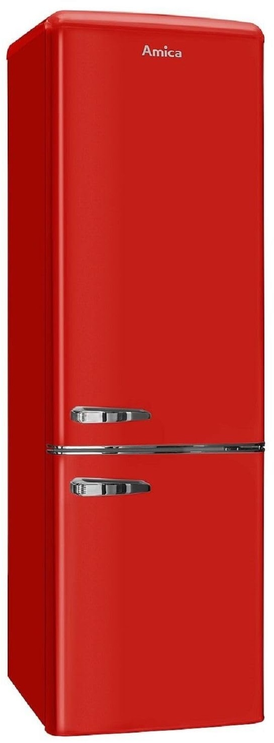 Amica KGCR 387 100 R Retro Kühl-/Gefrierkombination / Chili Red (Rot) / 181cm (H) x 55cm (B) x 62cm (T) / Retro-Design / Kühlschrank mit Gefrierfach